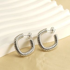 Silver Textured Square Hoop Earrings*Everyday Hoops*Waterproof and Sweatproof